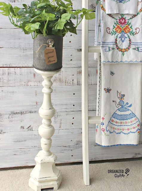 Tall Thrifted Candlestick to Fun Farmhouse Planter