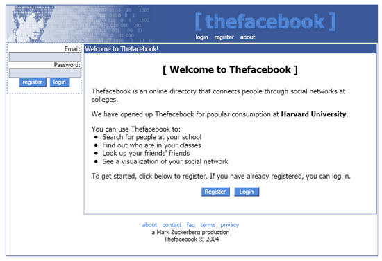 Thefacebook home page 2004