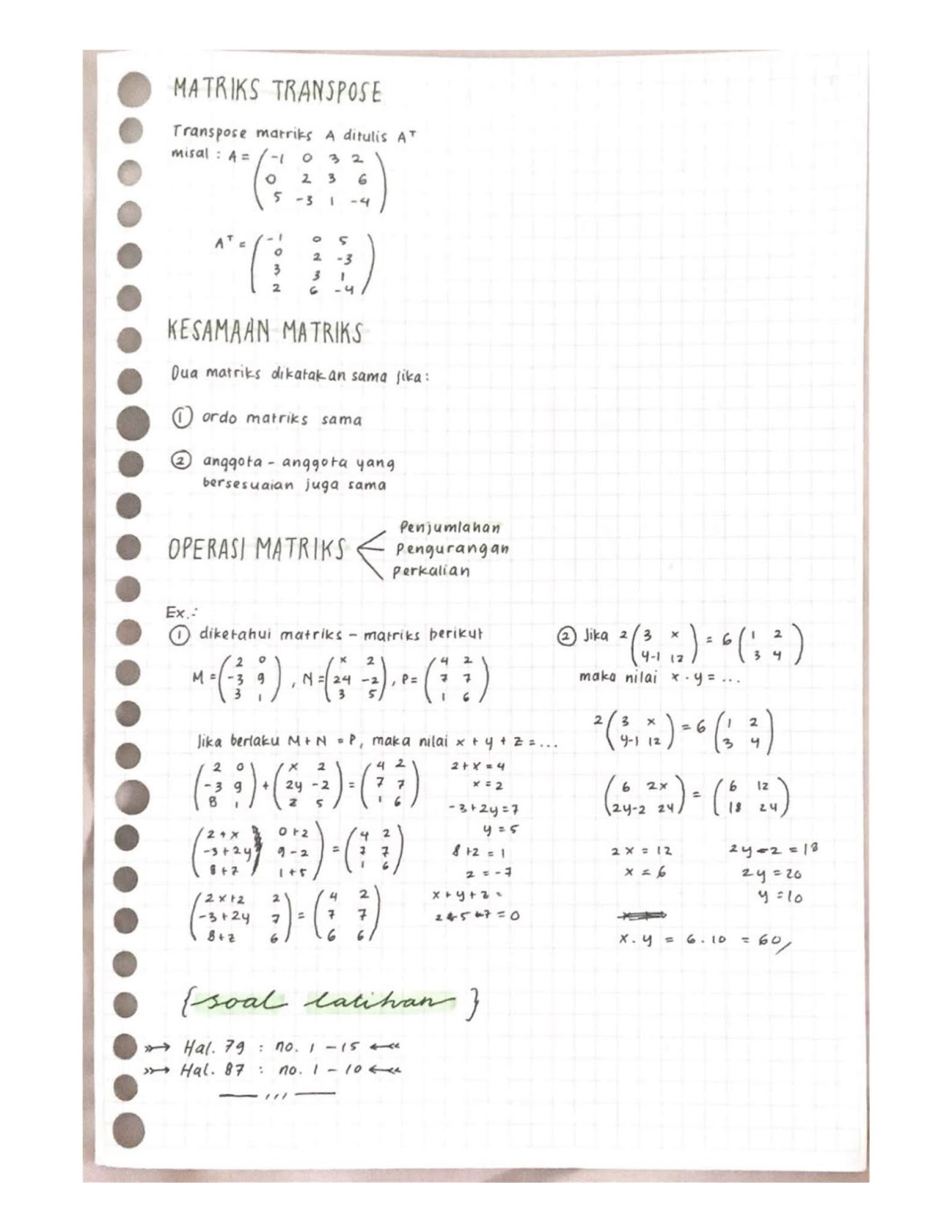 Catatan Rangkuman Matematika Wajib Kelas 11 Matriks dan