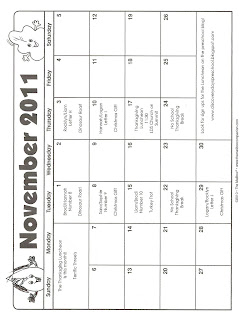 Discovery Days Preschool: November Calendar and Newsletter