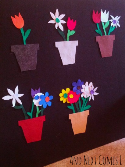 Spring felt board activity with colorful flowers