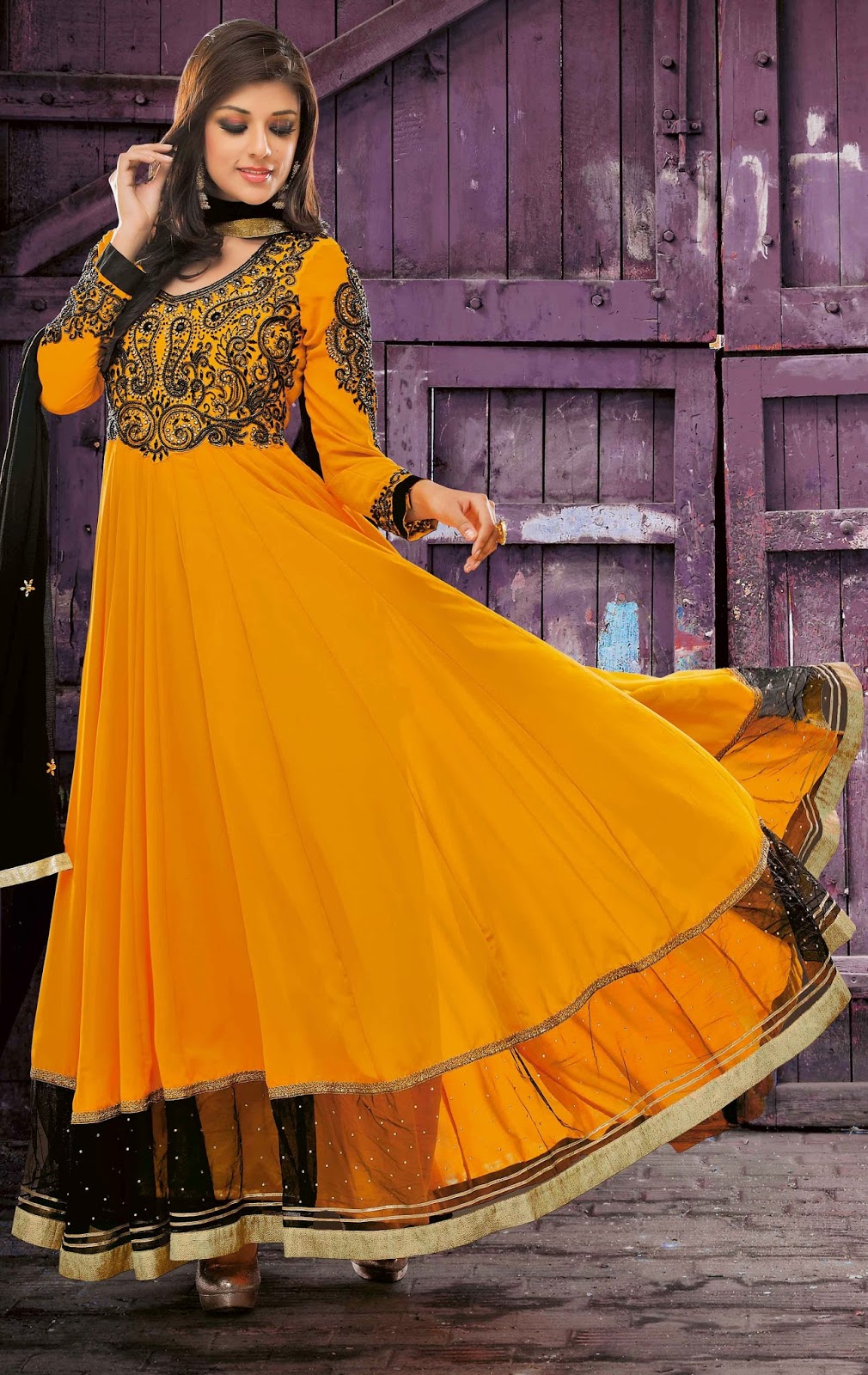 Faux Georgette Orange Designer Embroidery Anarkali Suit with Dupatta