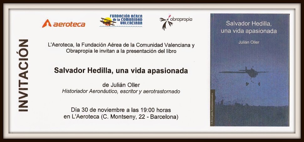 2012.- INVITACIÓN A L'AEROTECA DE BARCELONA PRESENTACIÓN DEL LIBRO SALVADOR HEDILLA.