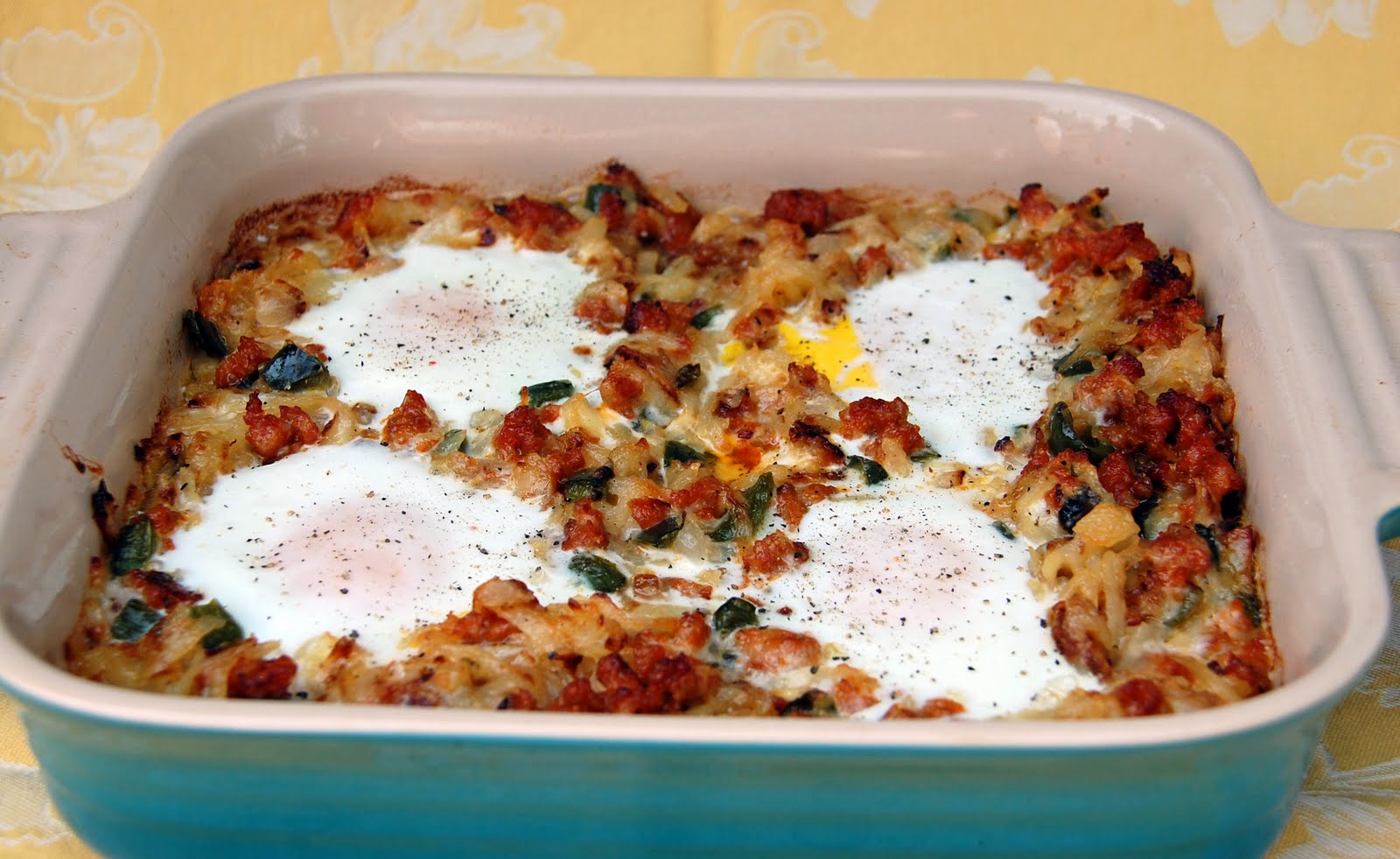 Southern Lady's Recipes Hash Brown Eggs with Chorizo and Peppers