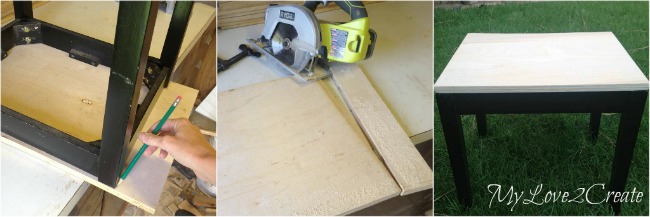 measuring and cutting plywood for top of table