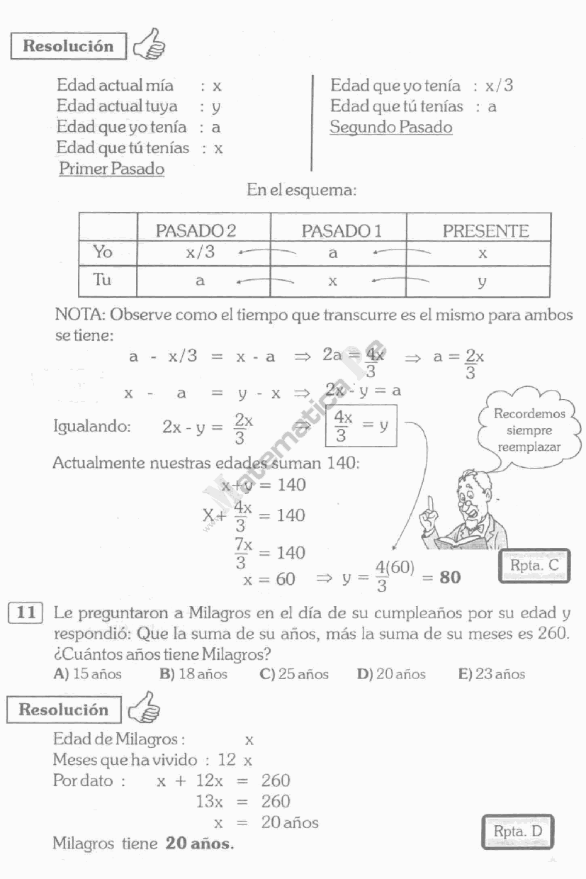 PROBLEMAS SOBRE EDADES EJERCICIOS RESUELTOS TIPO EXAMEN DE ADMISION A