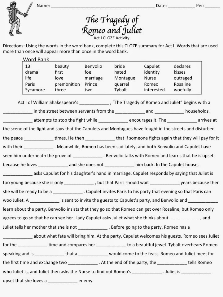 Romeo And Juliet Act 1 And Prologue Crossword Puzzle Answers