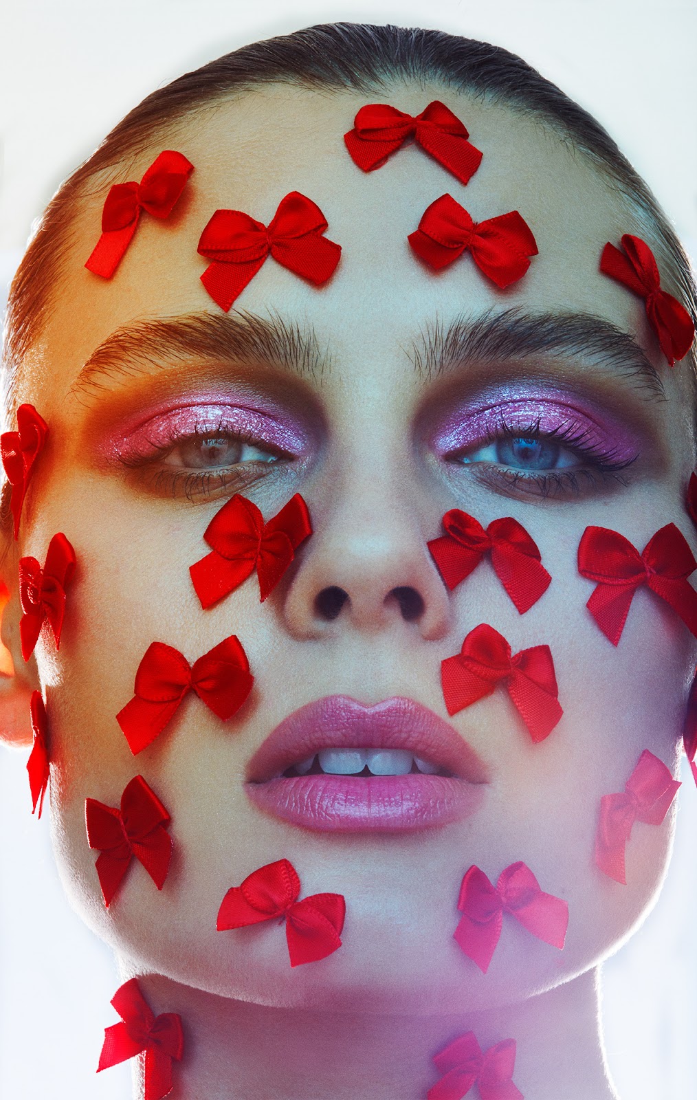 Love Beauty Editorial Photoshoot Hearts, Glitter Makeup, Stickers all