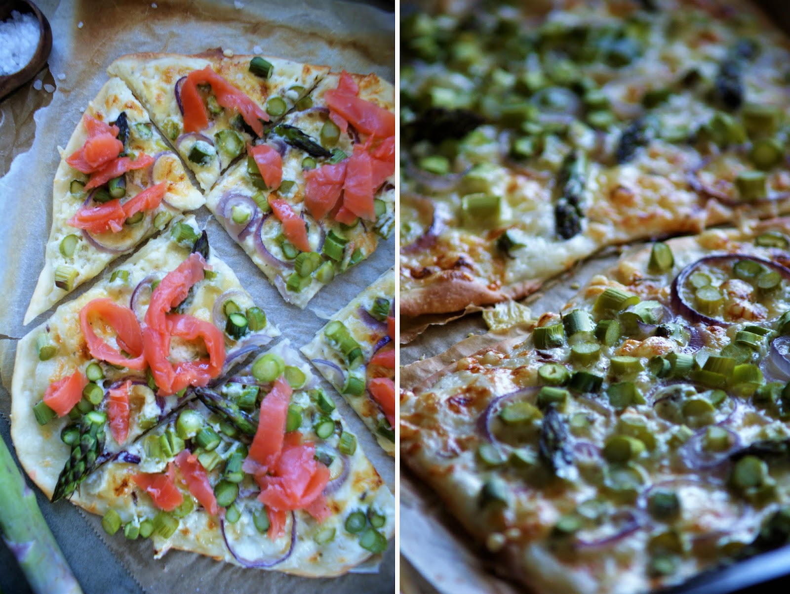 Flammkuchen mit Spargel und Räucherlachs - Papilio Maackii