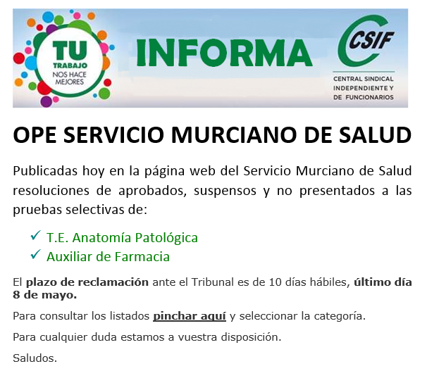 CSIF Torrevieja Salud OPE Servicio Murciano