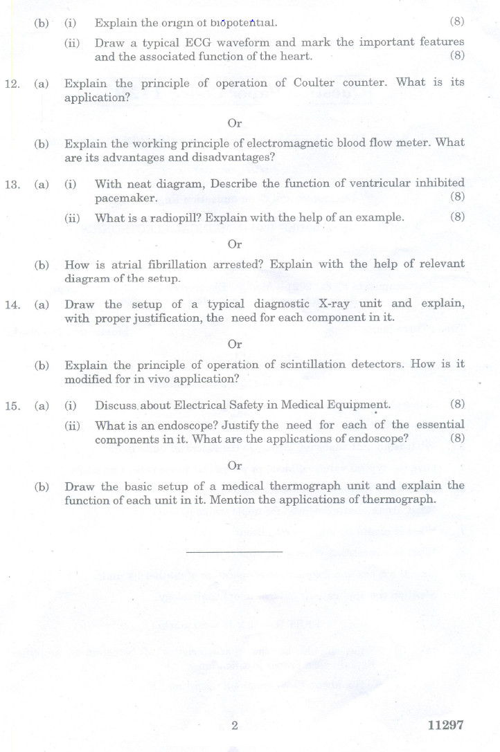 EC2021 Medical Electronics Anna University 2012 Question Paper B.E ECE