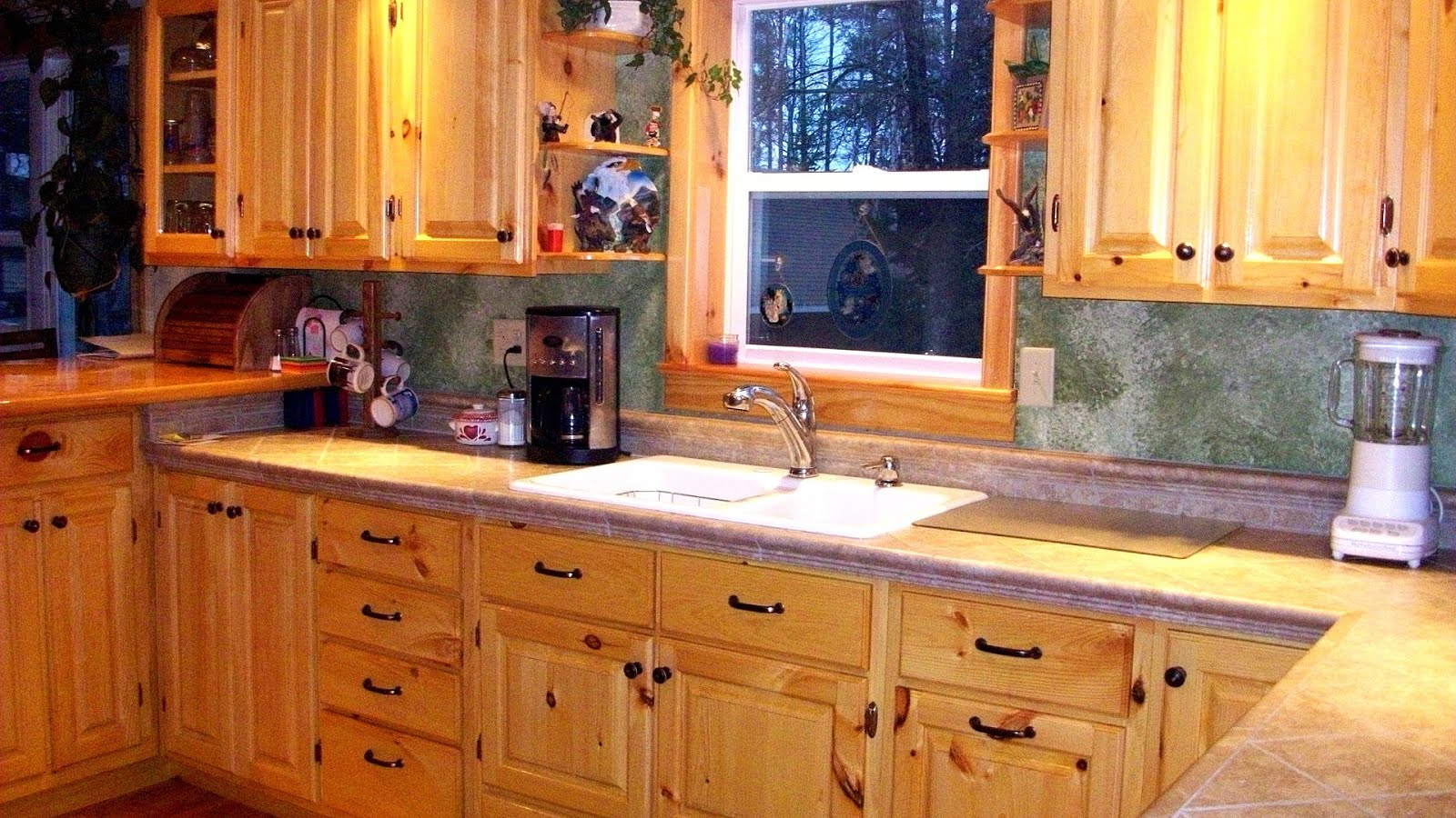 kitchen cabinet with knotty pine wall updated