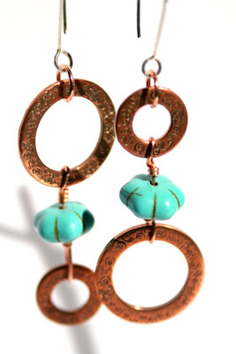 Southwestern flair: copper, turquoise dyed howlite, sterling silver, ooak earrings :: All Pretty Things