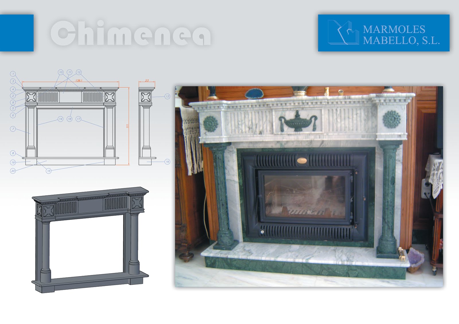 Mármoles Mabello: Chimenea decorativa interior