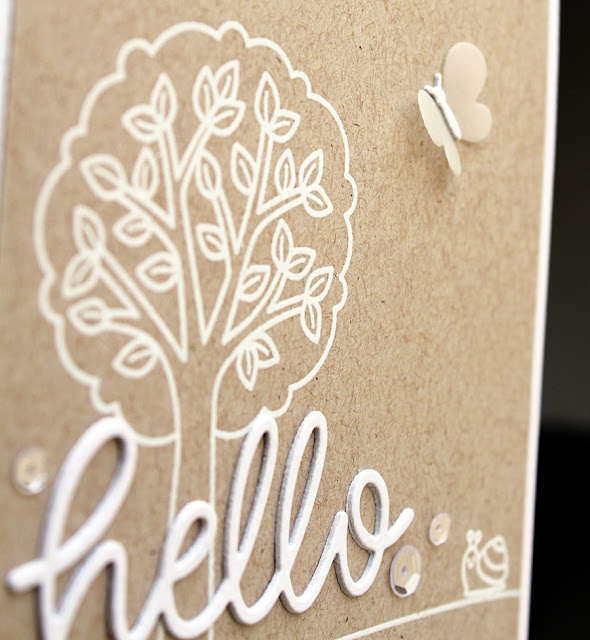 Sunny Studio Stamps: Hello Word Die Summer Picnic Simple Kraft and White Hello Card by Vanessa Menhorn