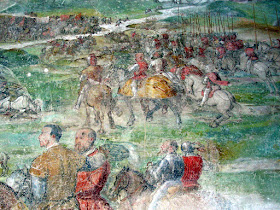 A scene from the Battle of Molinella depicted by the artist Il Romanino in frescoes at Malpaga Castle, near Bergamo