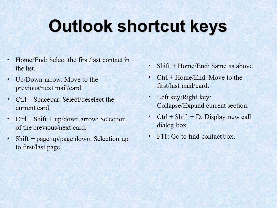 Outlook Shortcut Keys Synopsis for Study