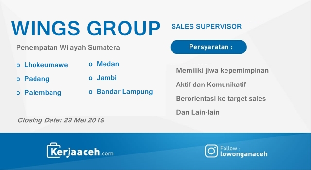 Lowongan Kerja Aceh Terbaru 2019 D3 Dan S1 Gaji Di Atas 5 Juta Sebagai Spv Wings Group Lowongan Kerja Aceh Terbaru