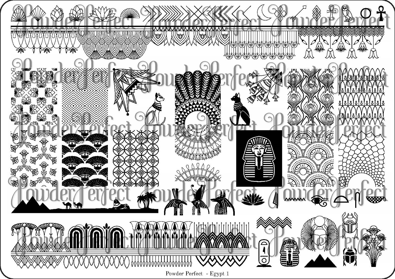 Olivia Jade Nails Powder Perfect Egypt 1 Stamping Plate Swatches