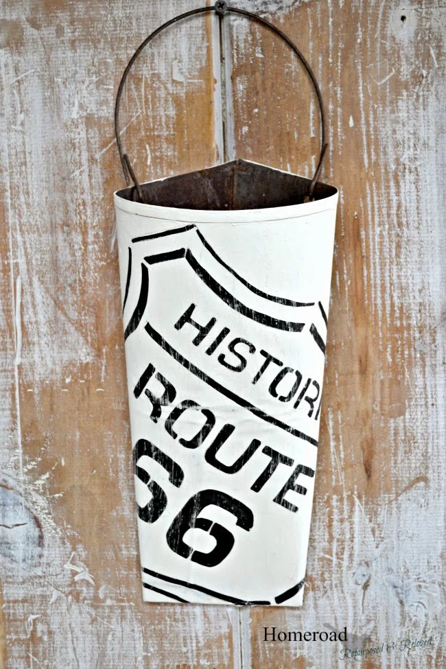 Rusty Route 66 Metal Flower Vase and Stencil www.homeroad.net