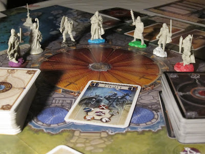 Shadows Over Camelot - A close up of the figures and part of the board