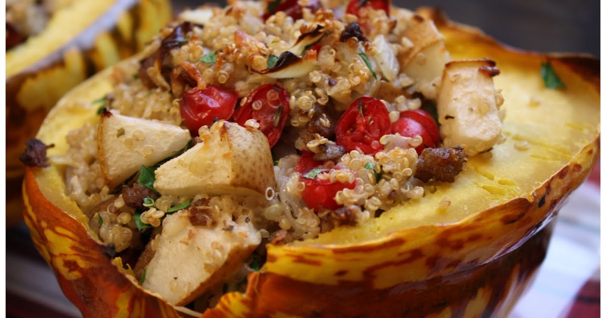 This and That: Quinoa-Stuffed Carnival Squash with Cranberries and Pear