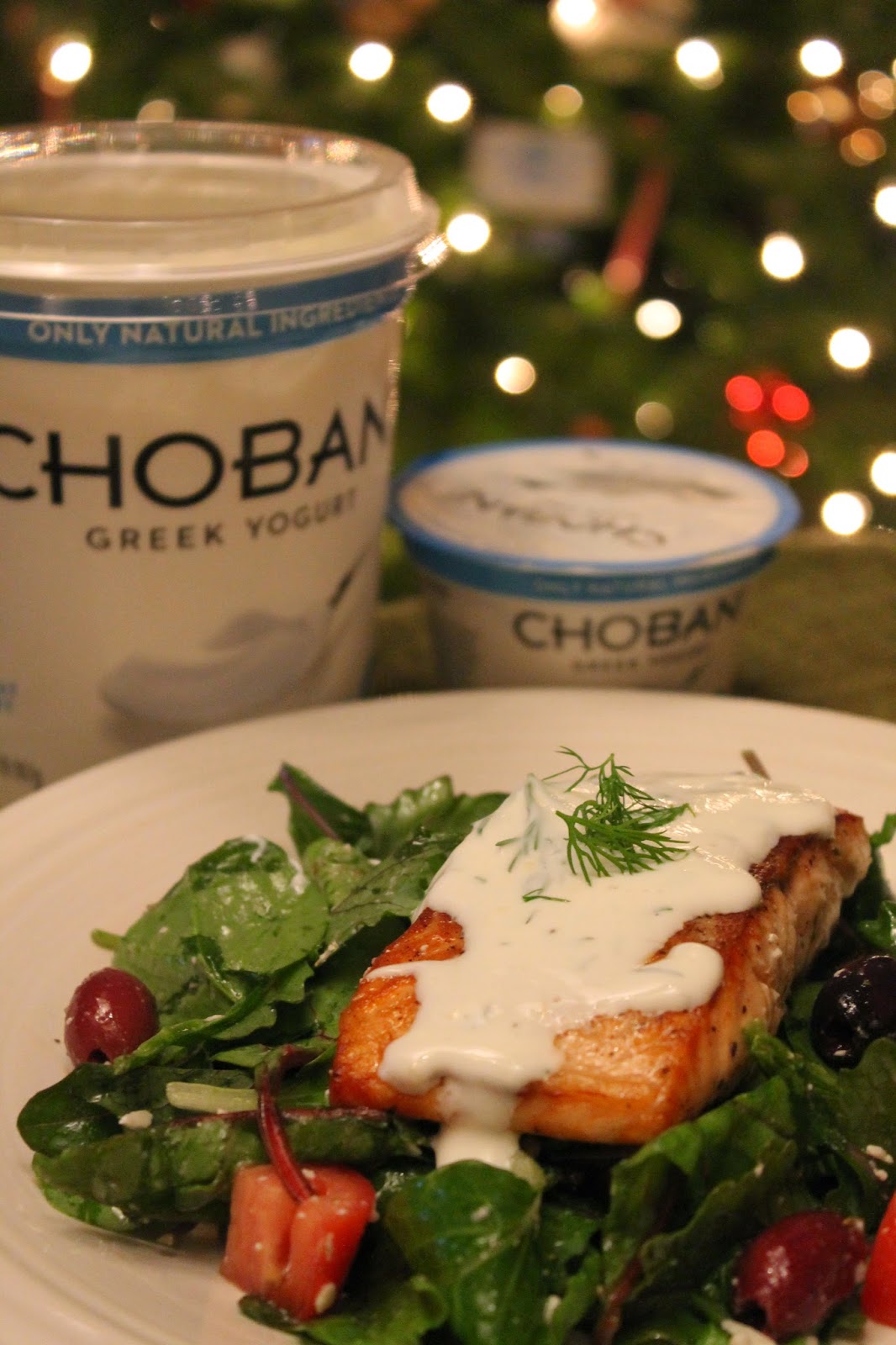 The Cultural Dish Grilled Salmon with Greek Salad and Greek Yogurt Sauce