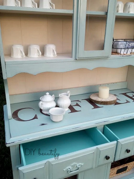 Turn a thrift store hutch into a beautiful, fun and functional Coffee Bar! Find the fabulous tutorial at DIY beautify!