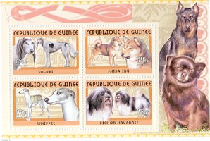2002年ギニア共和国　サルーキ　柴　 ウィペット　ビション・ハバネーゼの切手シート
