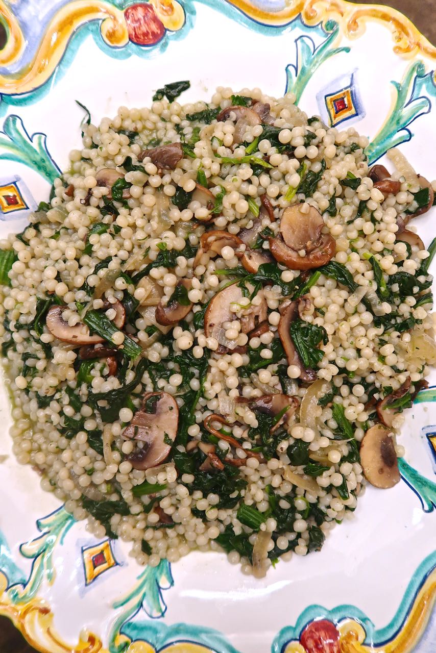 Scrumpdillyicious Israeli Couscous with Mushrooms & Ontario Spinach