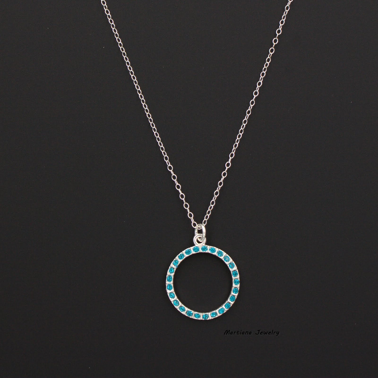 Swarovski Emerald Crystal Circle Pendant Necklace Sterling Silver