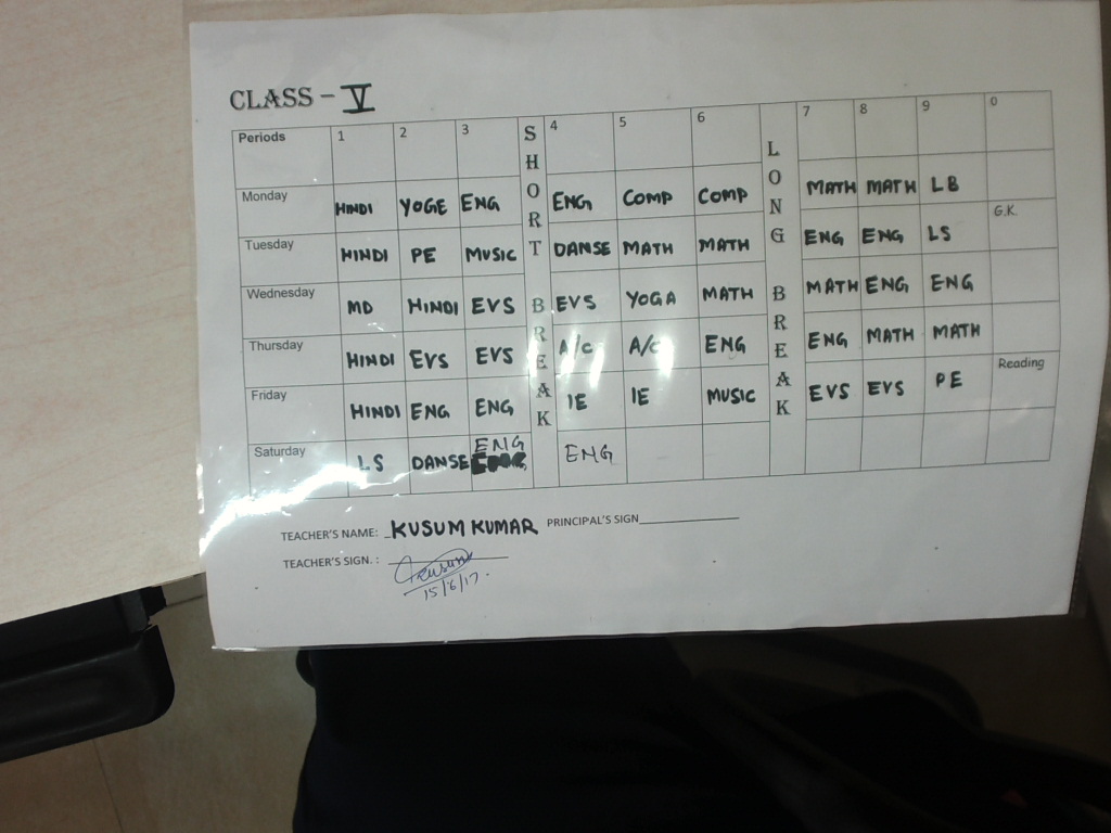 PIS VADODARA STD 5 class5 time table and hindi grammar