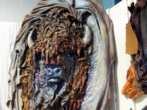 sculpted leather bison head at the Fort Wayne Flower Show