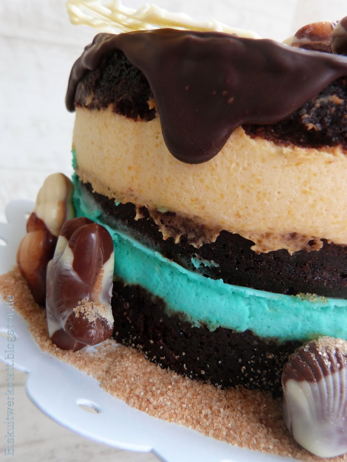 Meeresfrüchte Torte mit Pfirsichsahne und Blue Curacao - Biskuitwerkstatt