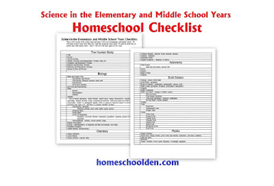 http://homeschoolden.com/2015/06/02/homeschool-science-unit-checklist-for-elementary-and-middle-school/