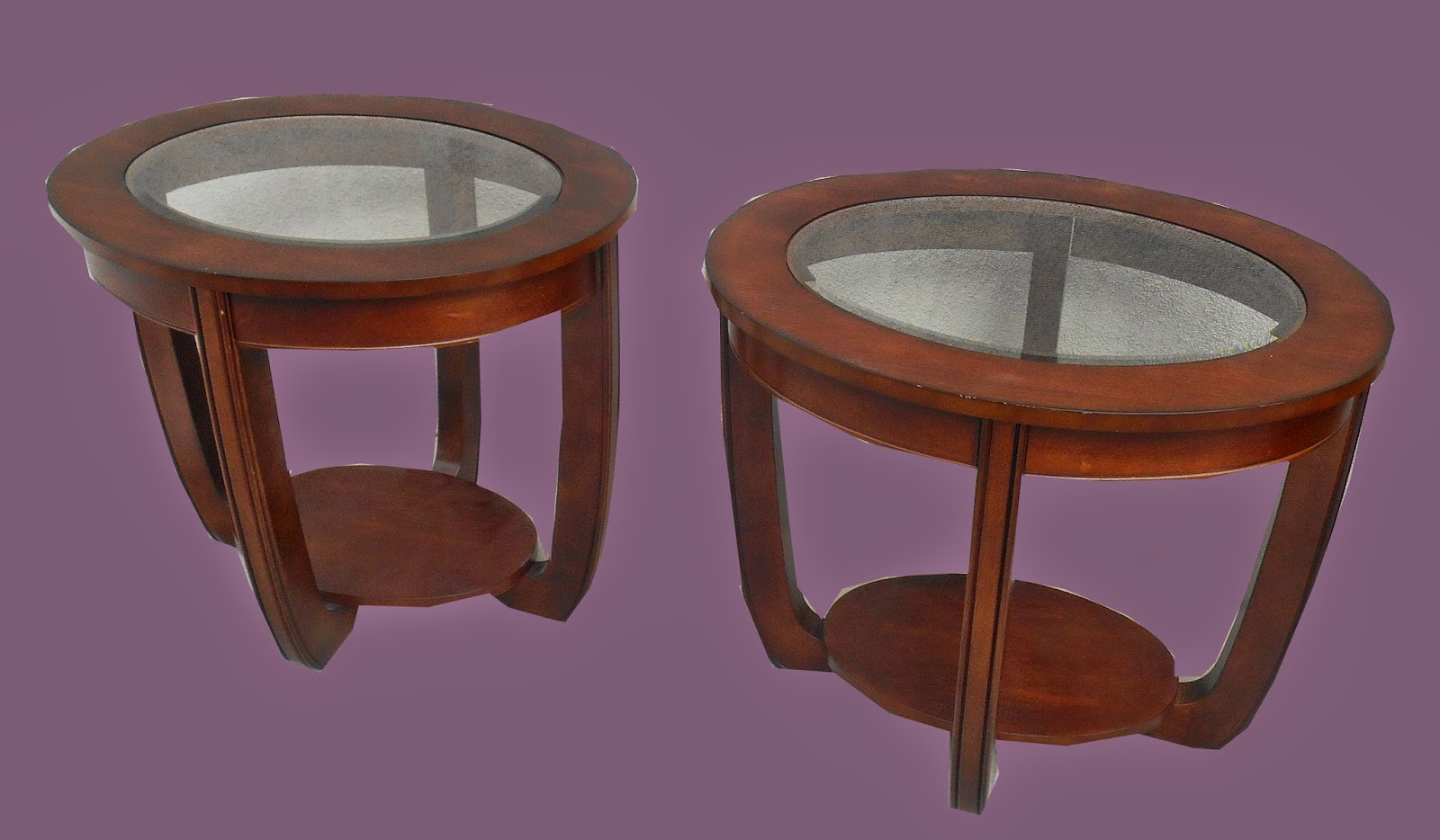 Uhuru Furniture & Collectibles: Pair of Round Glass/Wood End Tables