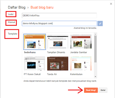 membuat judul blog membuat alamat blog memilih template blog dan buat blog