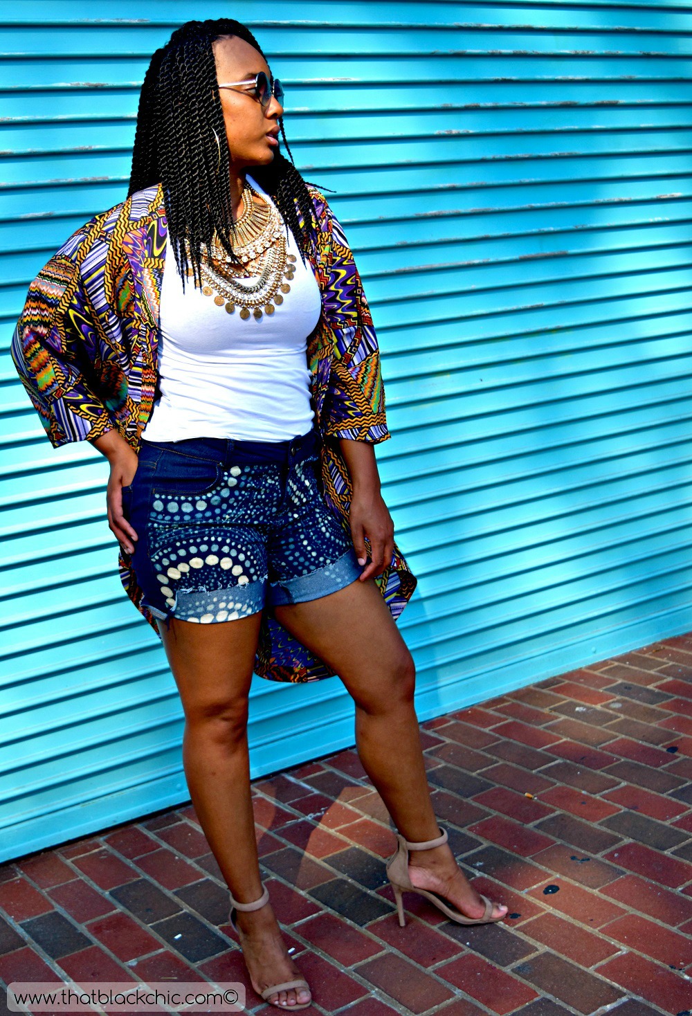 This is how you a DIY Kimono.[Sew What? Series: Simplicity 1108 Kimono and DIY Bleach denim shorts] | That Black Chic