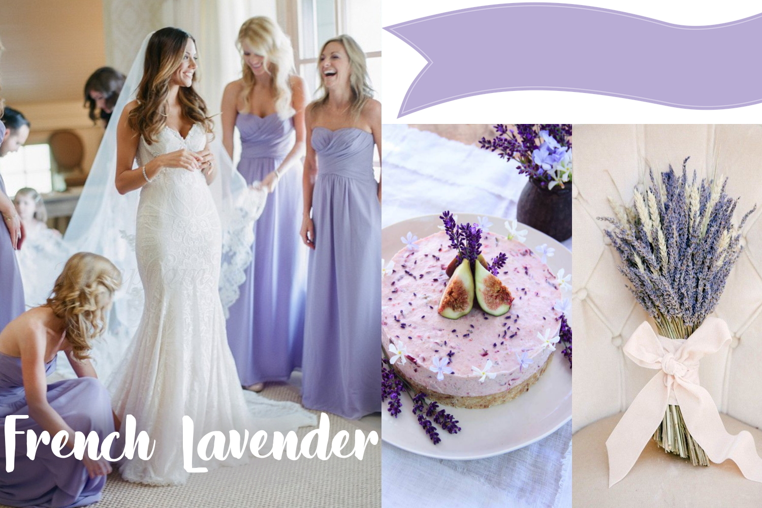 wedding collage with french lavender bridesmaid dresses