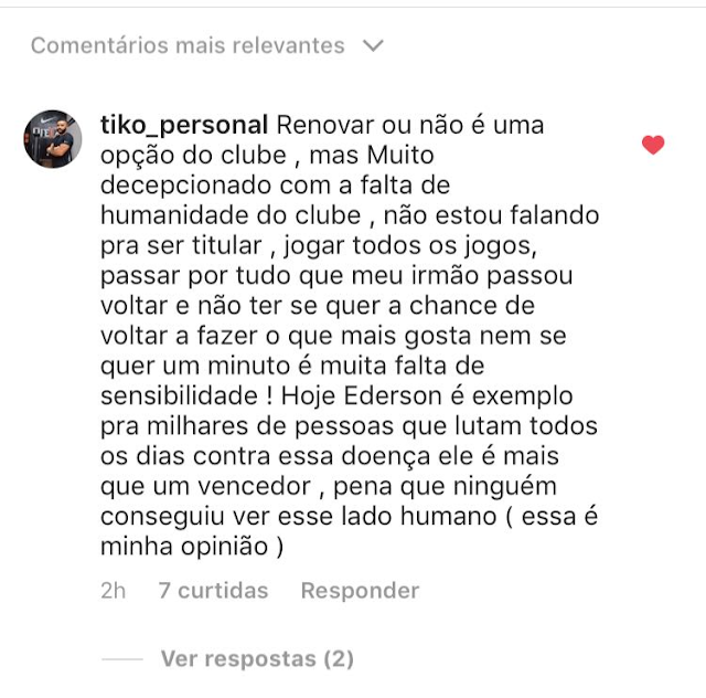 Irmão de Ederson detona Fla por não dar oportunidades ao atleta: “Falta de humanidade” Irmão de Ederson detona Fla por não dar oportunidades ao atleta: “Falta de humanidade”