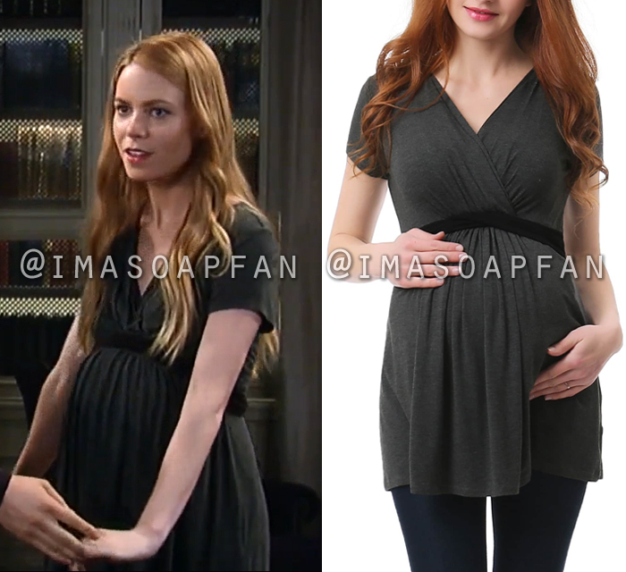 Nelle Benson, Chloe Lanier, Belted Grey and Black Surplice Maternity Top, General Hospital, GH