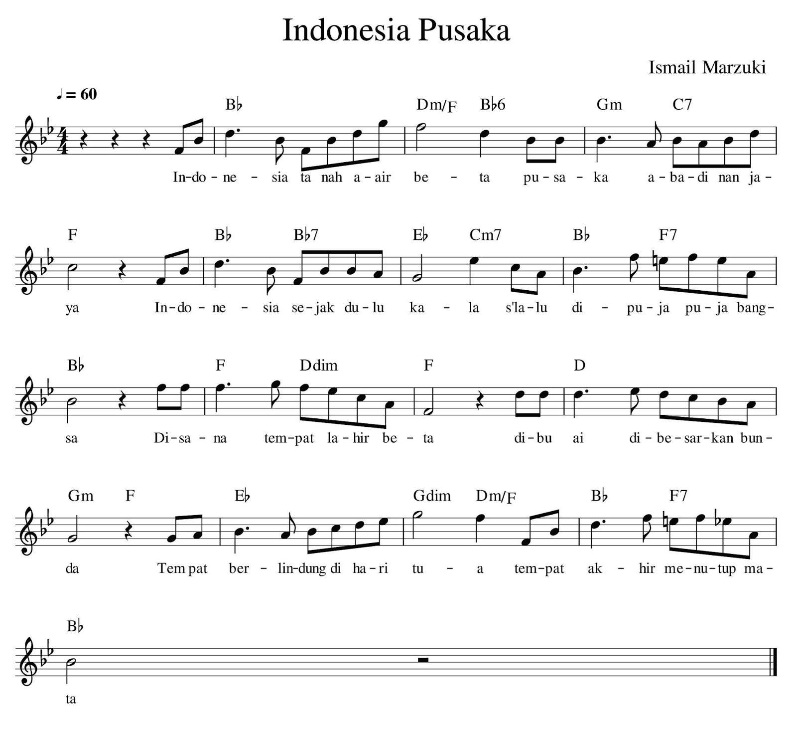 Not Huruf Lagu Indonesia Pusaka