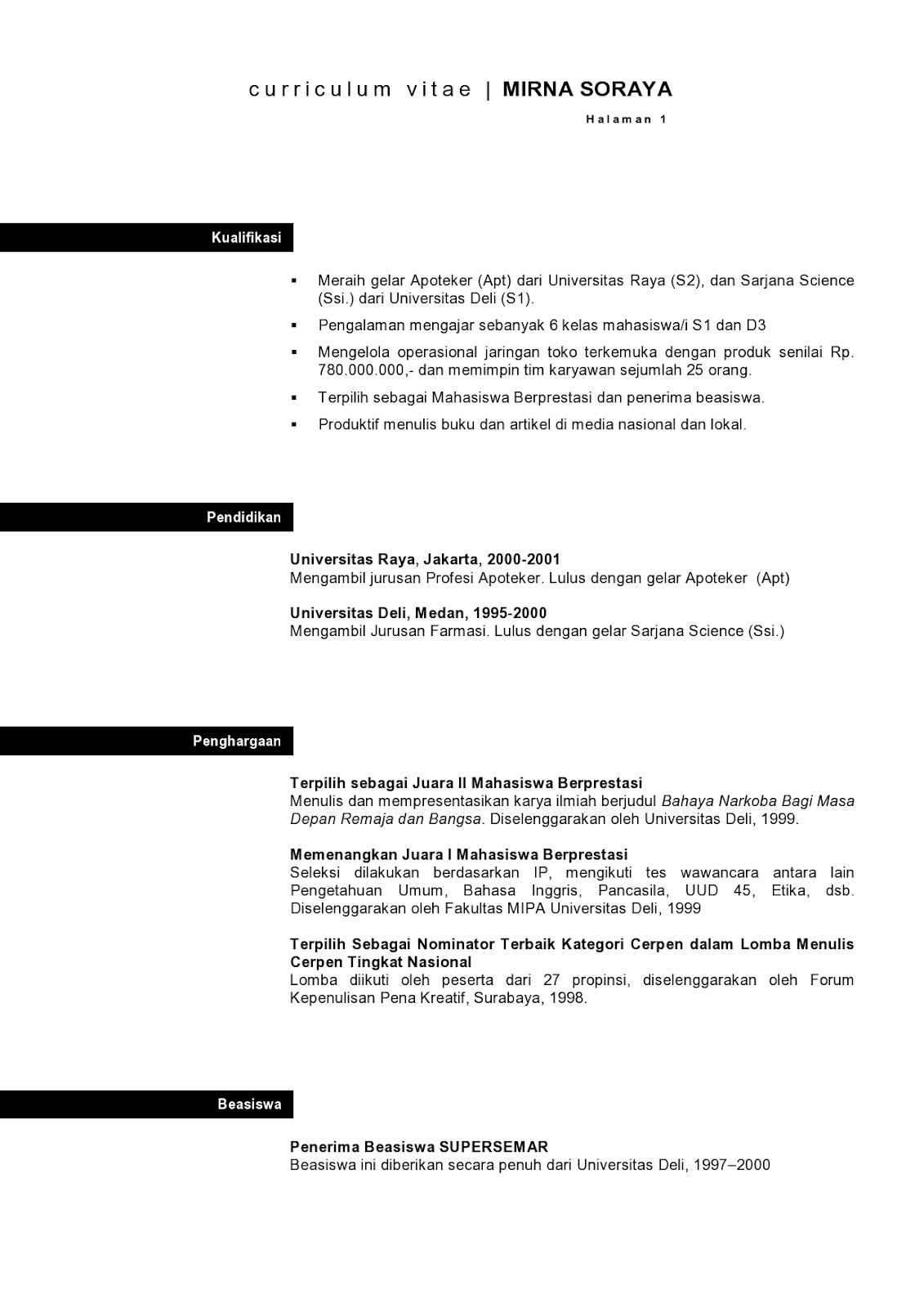 CV RESUME: resume cv bahasa inggris