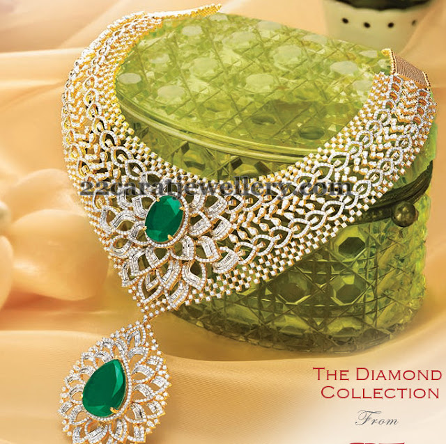 Diamond Emerald Bridal Necklace Jewellery Designs
