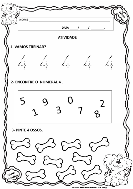 Atividades Matemática Educação Infantil com numerais pontilhados
