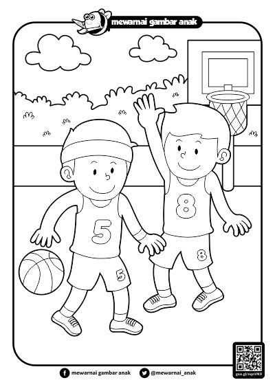 Mewarnai Gambar Anak Bermain Bola Basket Mewarna