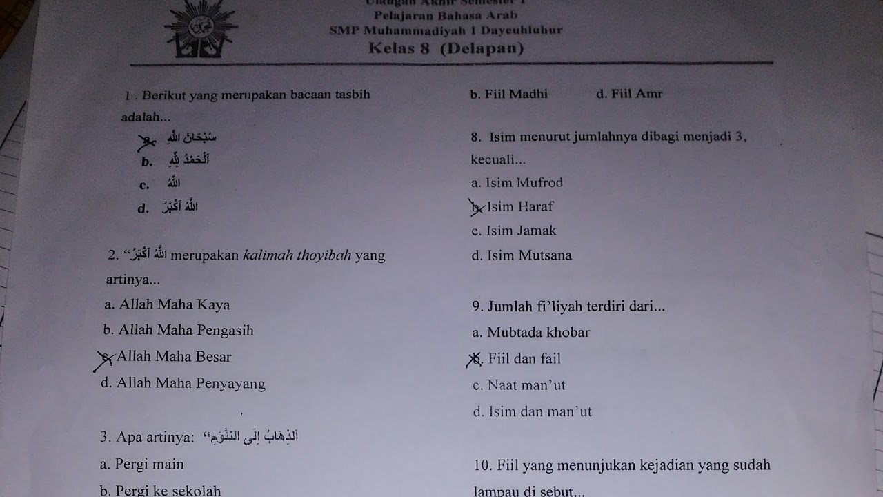 Contoh Soal Bahasa Arab Kelas X Semester 1 Contoh Soal Terbaru