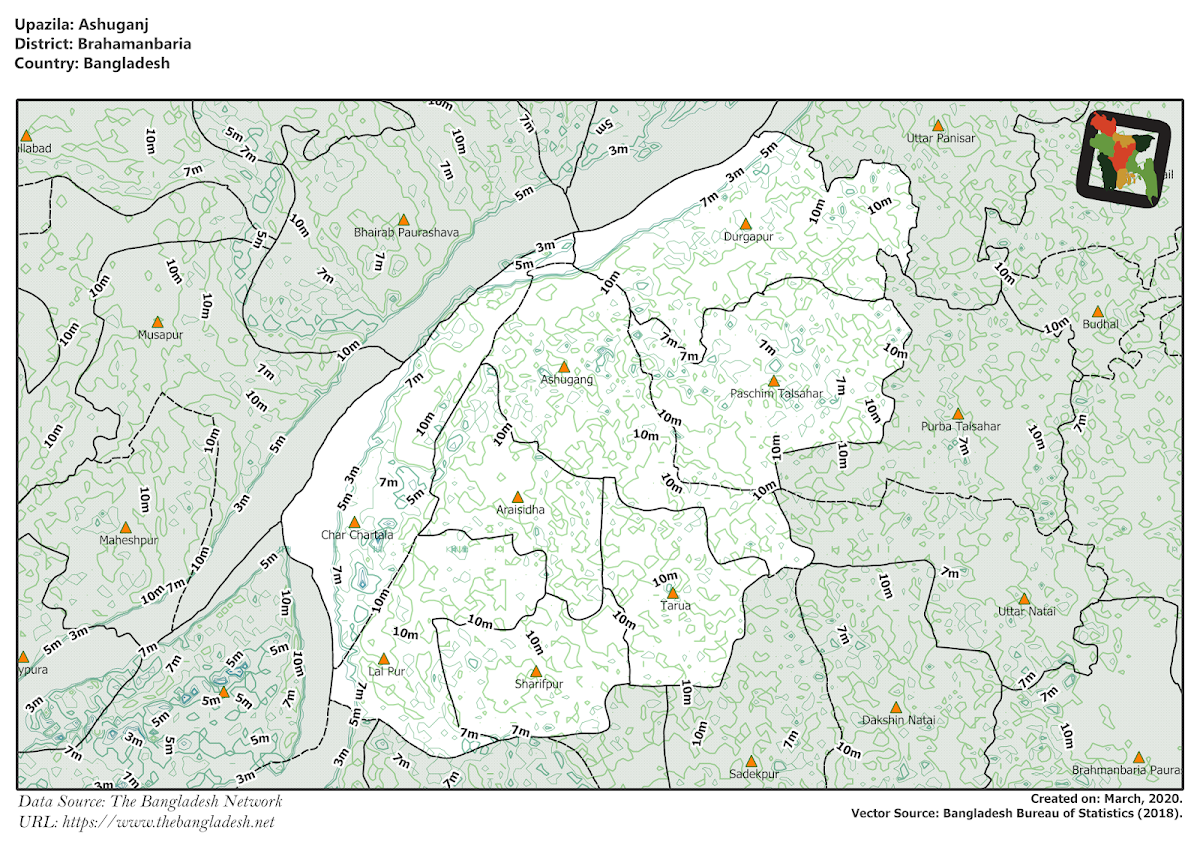 Ashuganj Upazila Elevation Map Brahmanbaria District Bangladesh