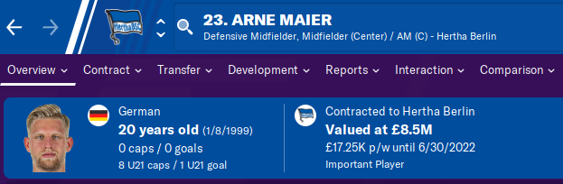 FM20 Wonderkid Analysis - Arne Maier FM20 Wonderkid Analysis - Arne Maier