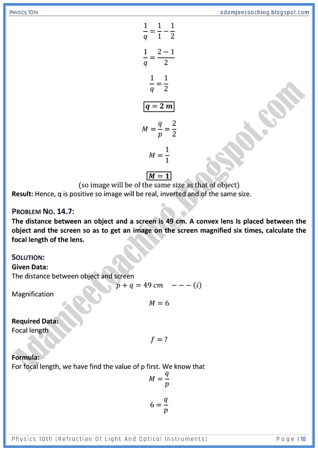 Adamjee Coaching Refraction of Light and Optical Instruments Solved